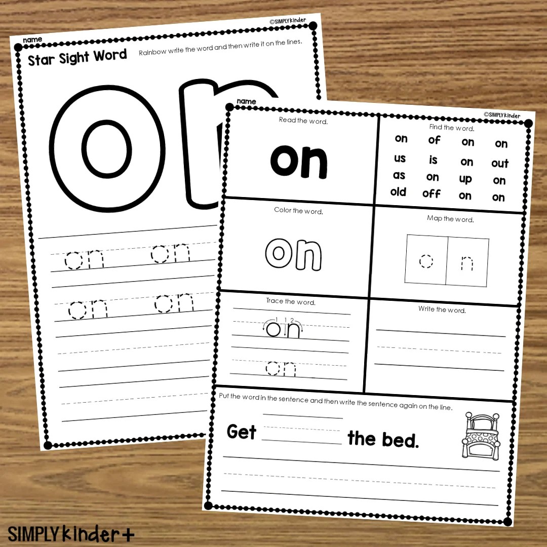 On - Sight Word Printable Activities - Simply Kinder Plus