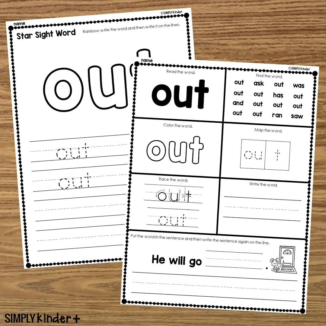 Out - Sight Word Printable Activities - Simply Kinder Plus