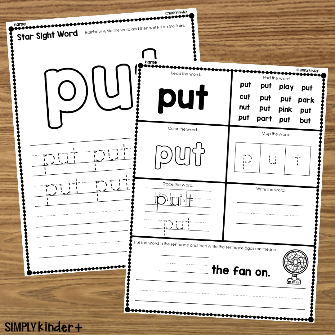 Put - Sight Word Printable Activities - Simply Kinder Plus