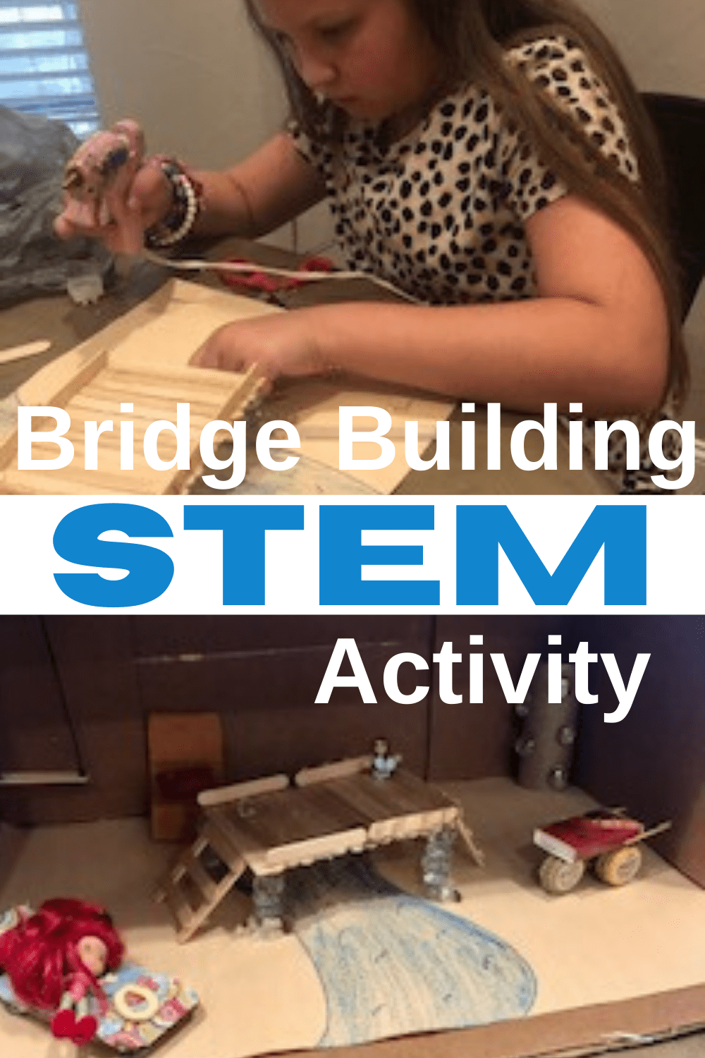 a child working on the bridge building STEM activity