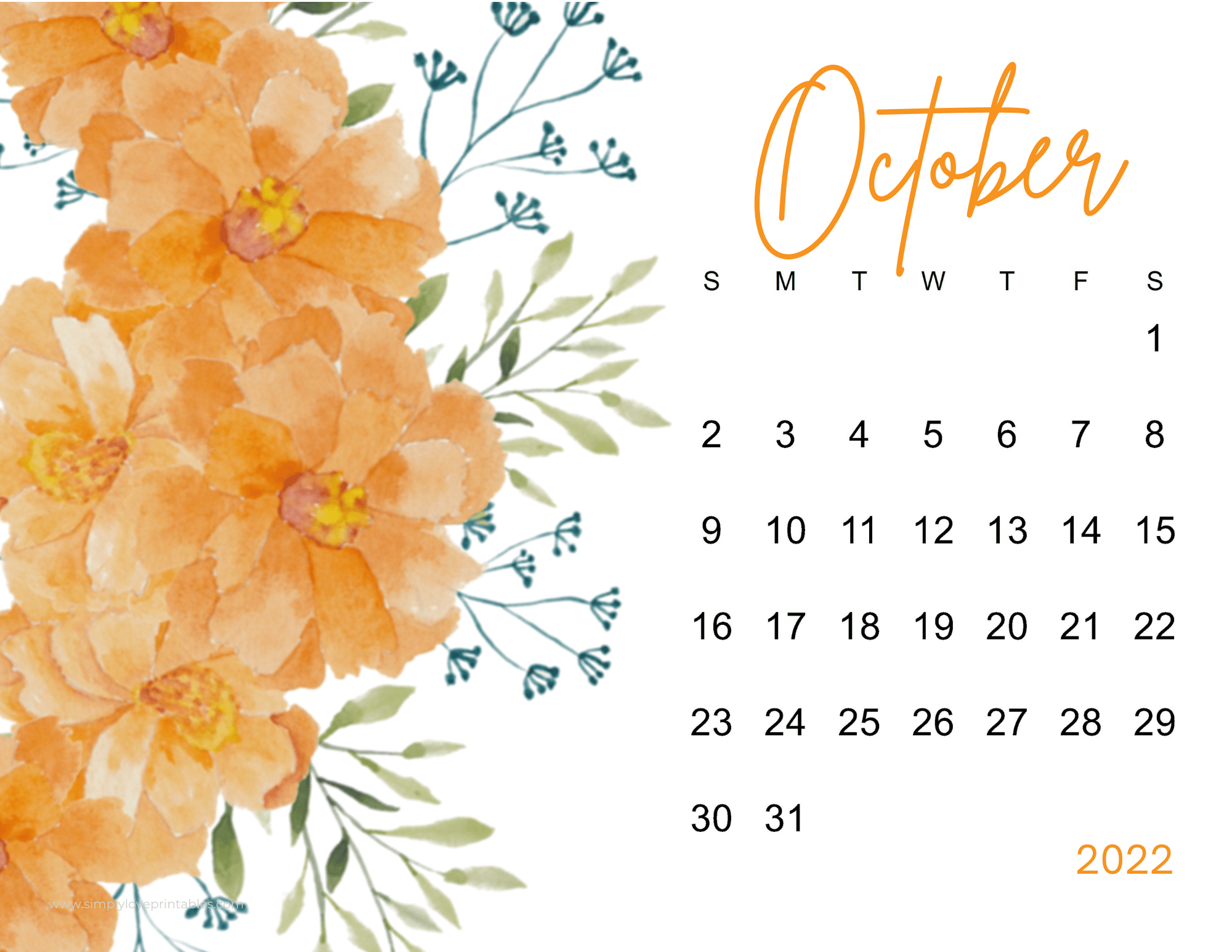 Free Printable October 2022 Calendars Simply Love Printables