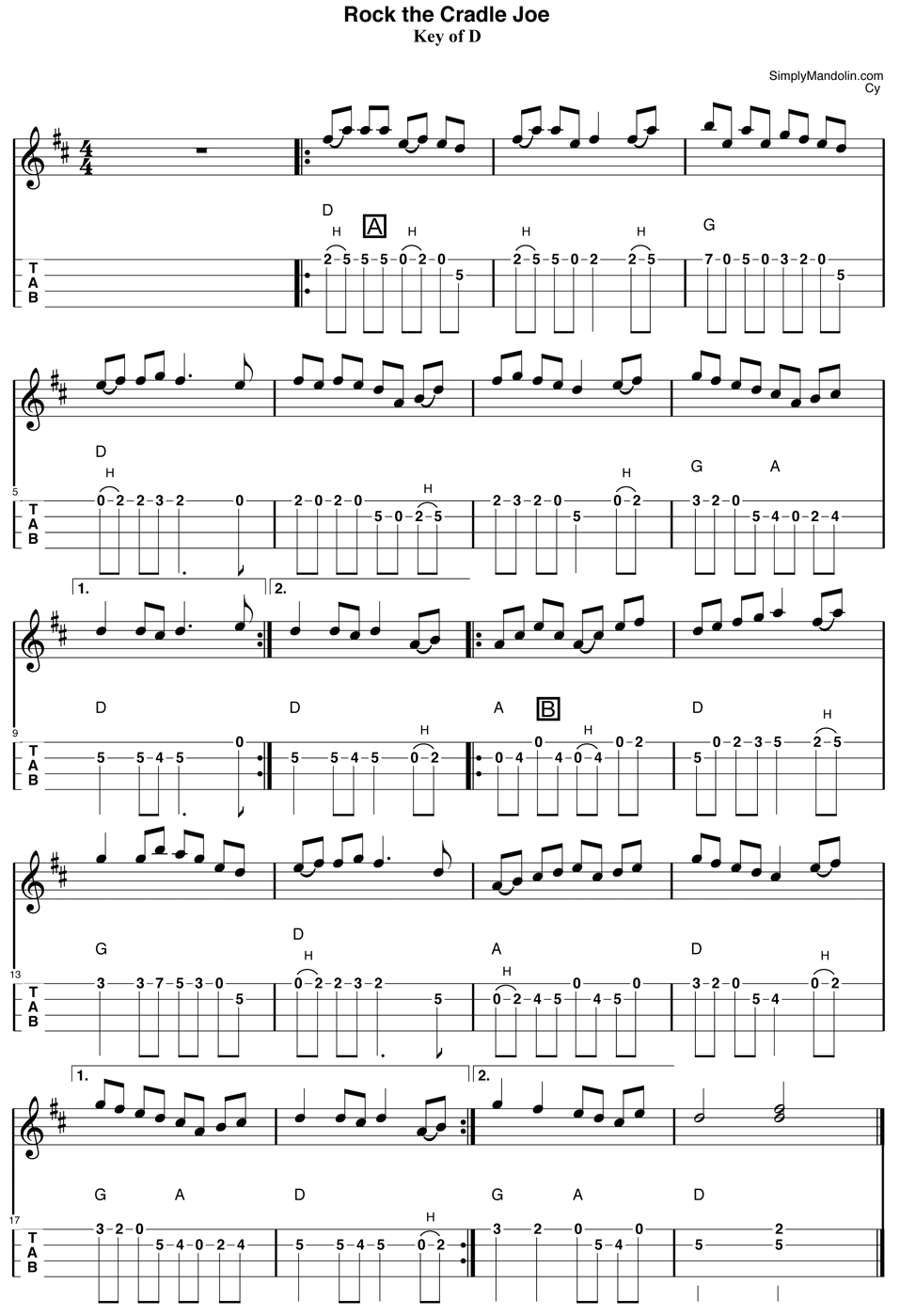 Rock the Cradle Joe Free mandolin tab SimplyMandolin