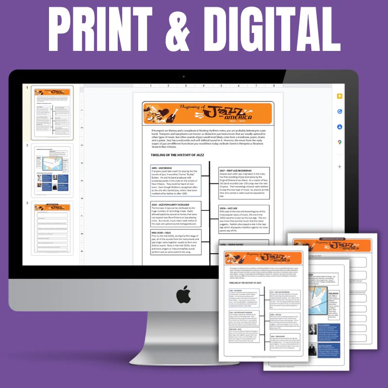 A Brief History of Jazz in America Informational Text, Timeline with Q