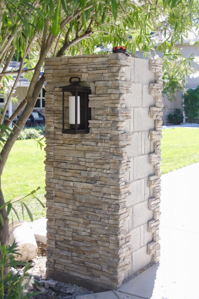 Outdoor Update Stacked Stone, Pillar Lights & Progress Simply Organized