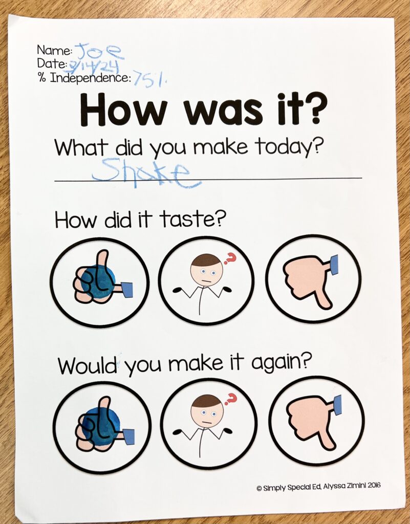 This is a picture of a survey about cooking in the classroom.