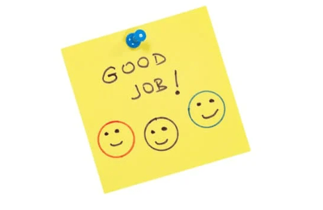 A yellow note that reads "Good job!" with three smiley faces