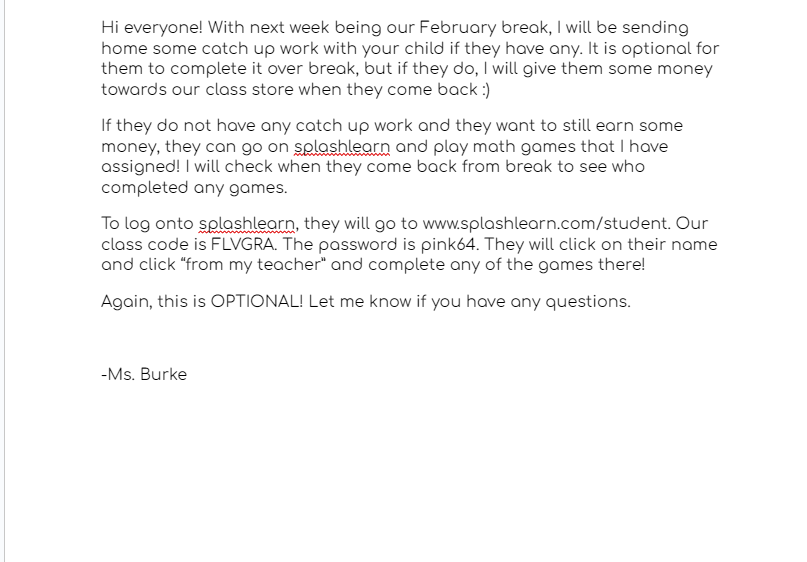 note home about optional homework assignment