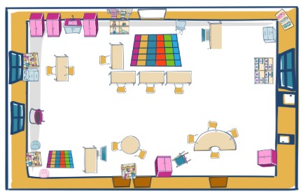 An image of a classroom that has been design with the layout builder elements.