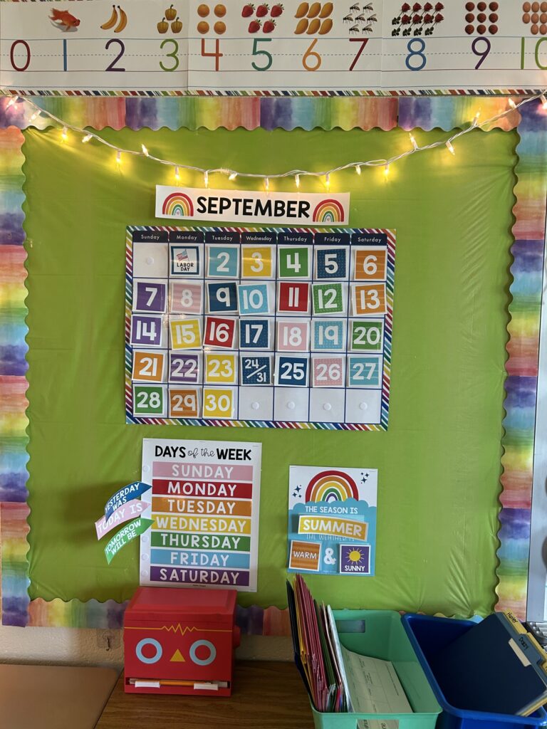 Monthly calendar in an elementary resource room classroom 