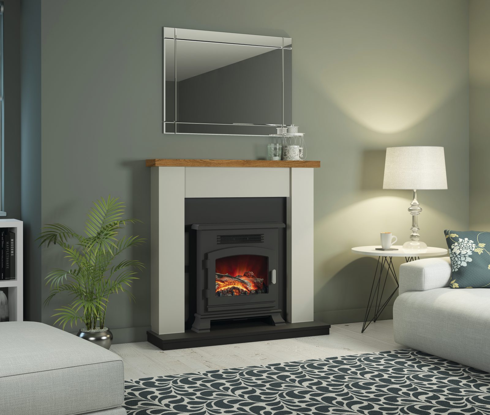 42" Ravensdale fireplace in Anthracite finish with a Country Oak top