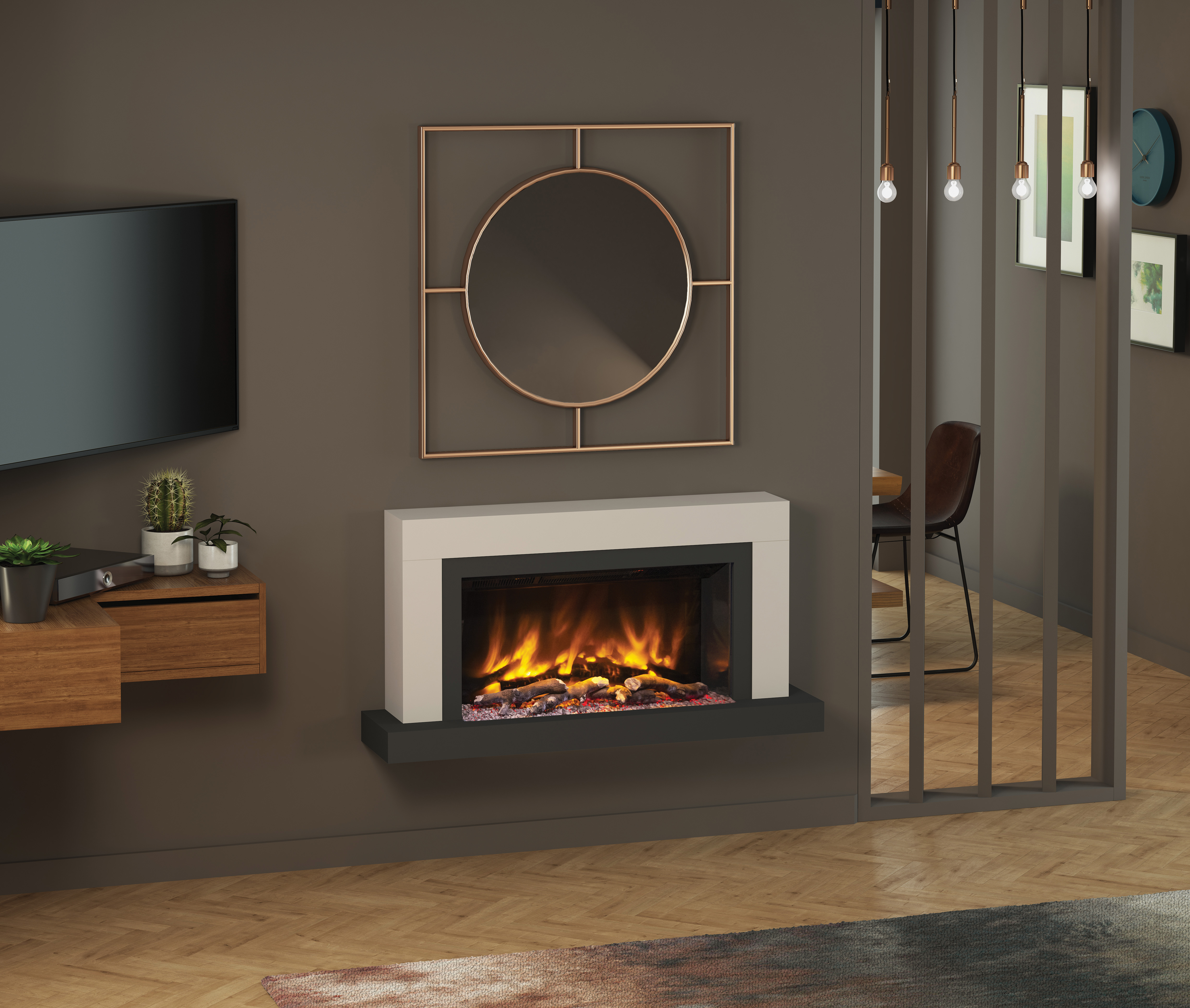 Pryzm 5D Electric Fire with Vardo 47" Wall Mounted Timber Suite