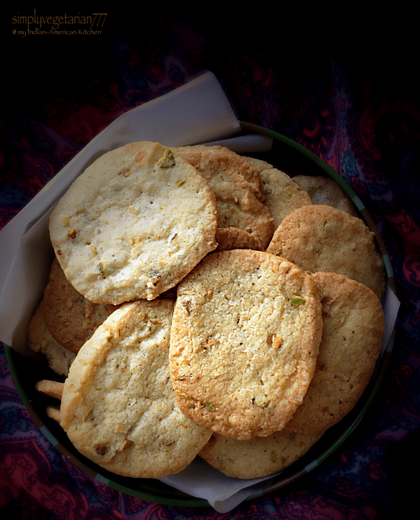 Eggless Kesar Pista Elaichi Biscuits