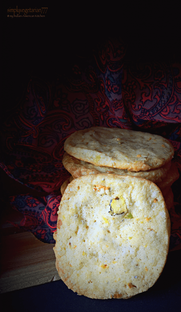 Eggless Kesar Pista Elaichi Biscuits