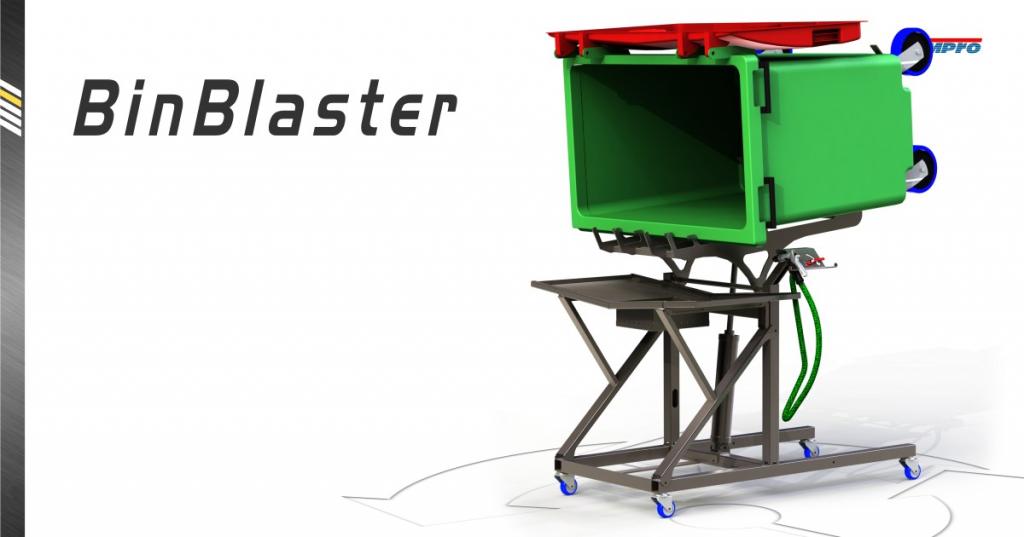 BinBlaster Hydropowered wheelie bin wash frame Simpro
