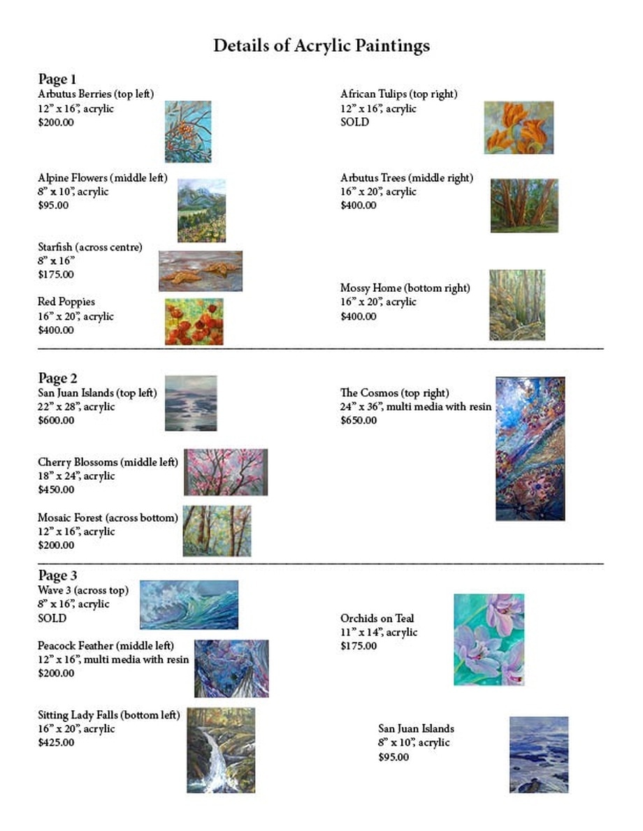 Price List for Paintings Pages 1 3 From the studios of Linda Simrose