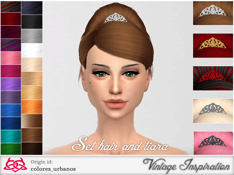 The Sims Resource Retro hairstyle with tiara 02 by Colores Urbanos Sims 4 Hairs