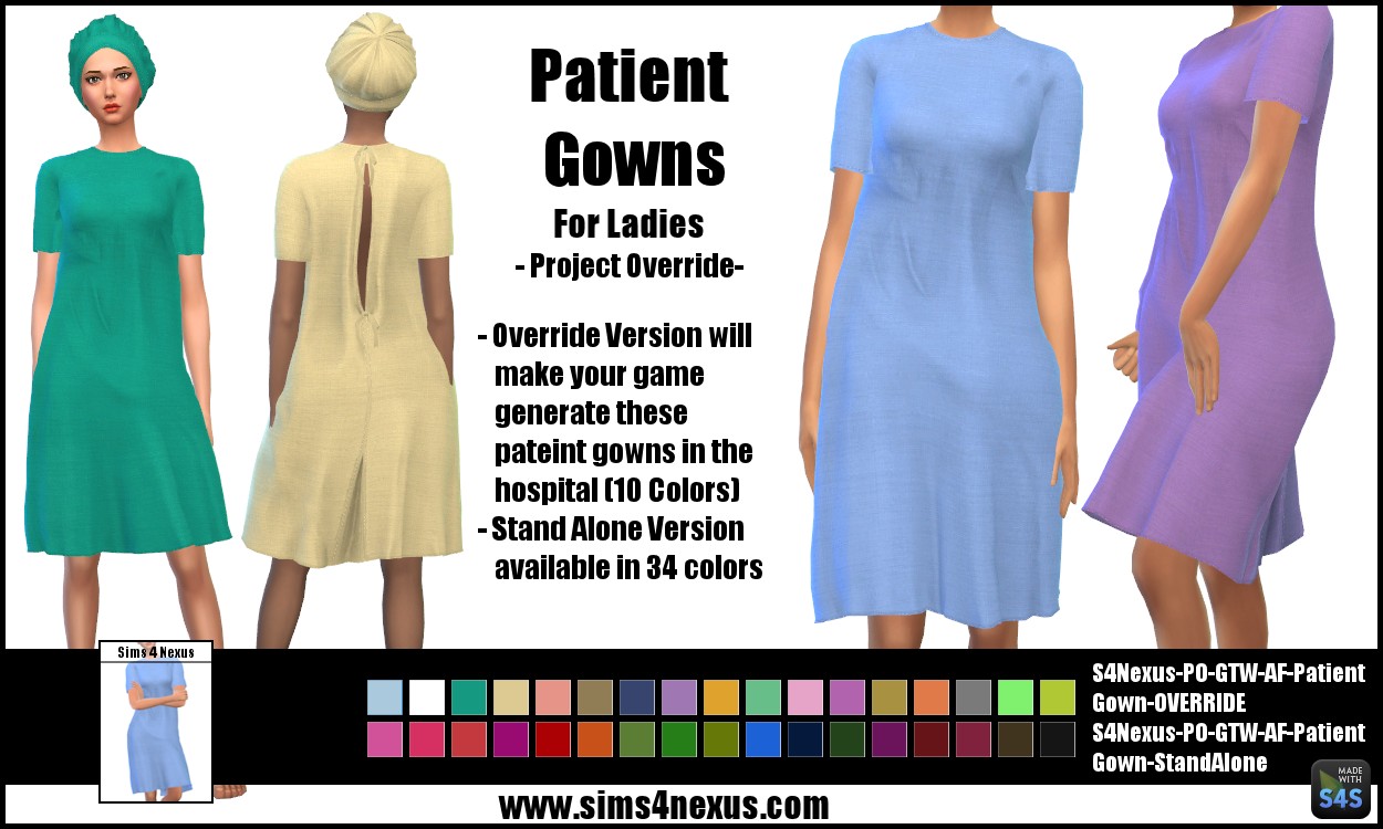 Project Override Female Patient Gowns Original Content Sims 4 Nexus