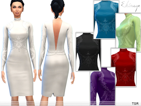 Long Sleeve Embellished Dress by ekinege at TSR » Sims 4 Updates