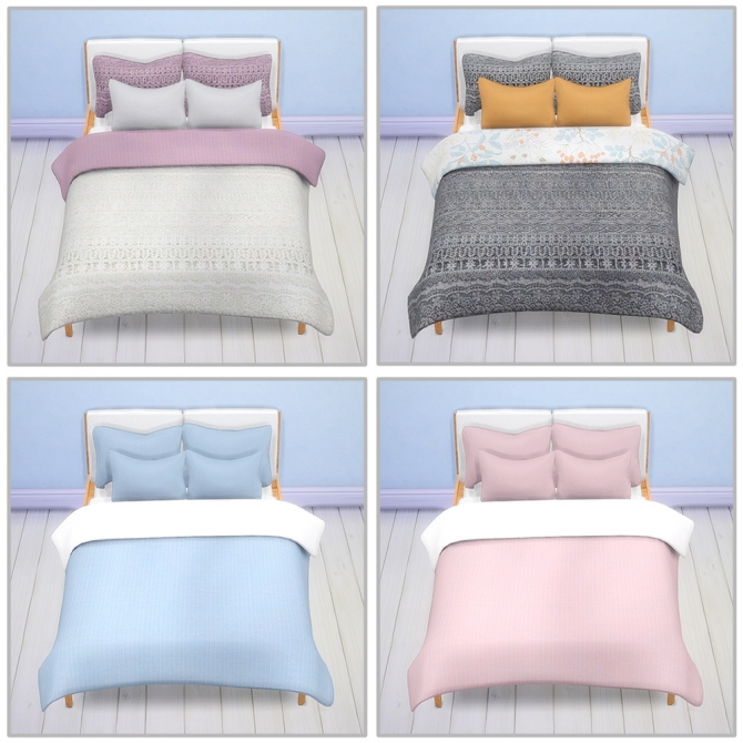Stockholm bed, pillow and blanket recolors at Saudade Sims » Sims 4 Updates