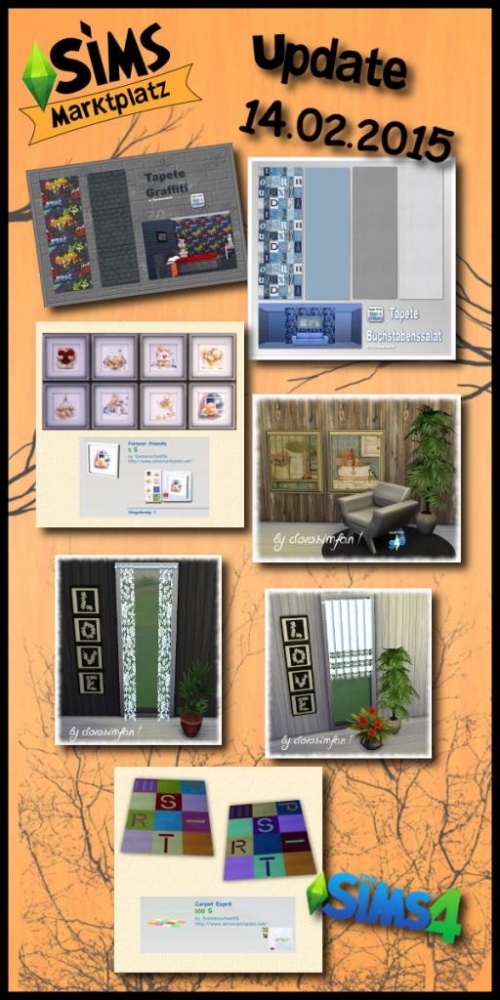 2 walls, 2 painting sets, 2 curtains and carpet at Sims Marktplatz