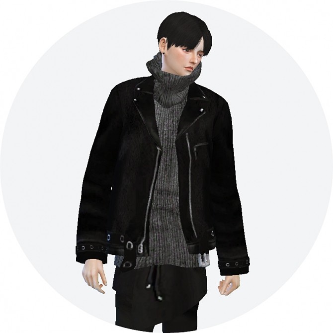 Leather jacket with turtleneck sweater at Marigold » Sims