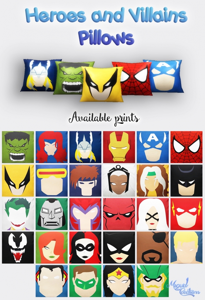 Heroes and Villains pillows at Victor Miguel » Sims 4 Updates