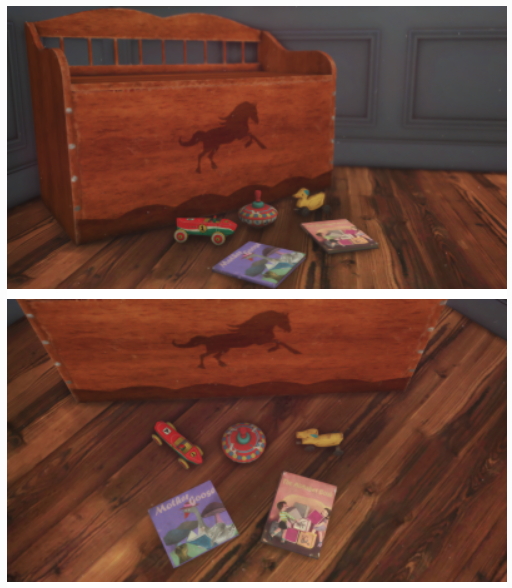 Vintage Deco Toy Chest, Toys and Books at Josie Simblr » Sims 4 Updates