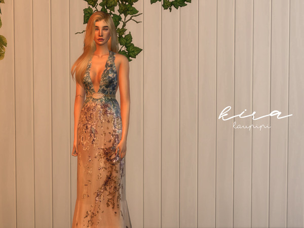 Kira embellished Vneck dress by laupipi at TSR » Sims 4 Updates