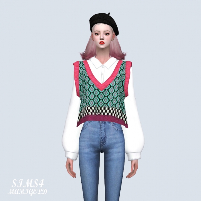 Crop Knit Vest With Shirts (P) at Marigold » Sims 4 Updates