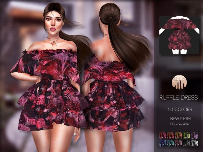 Ruffle Dress BD200 by busratr at TSR » Sims 4 Updates