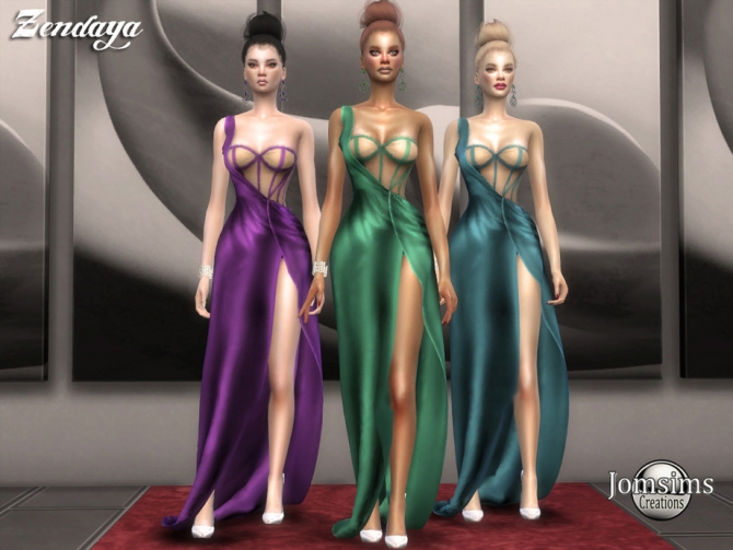 Zendaya long slit gala dress by jomsims at TSR » Sims 4 Updates