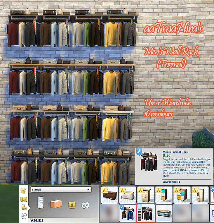 Recoloured Wardrobe Men's Wall Racks by aaTmaHira at Mod The Sims