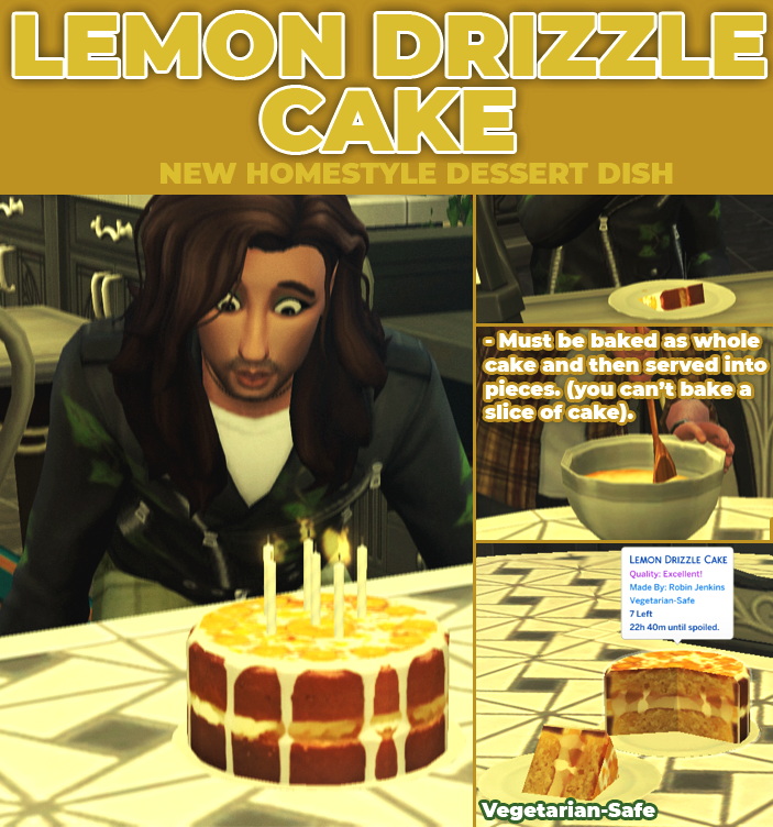 Lemon Drizzle Cake by RobinKLocksley at Mod The Sims 4 » Sims 4 Updates