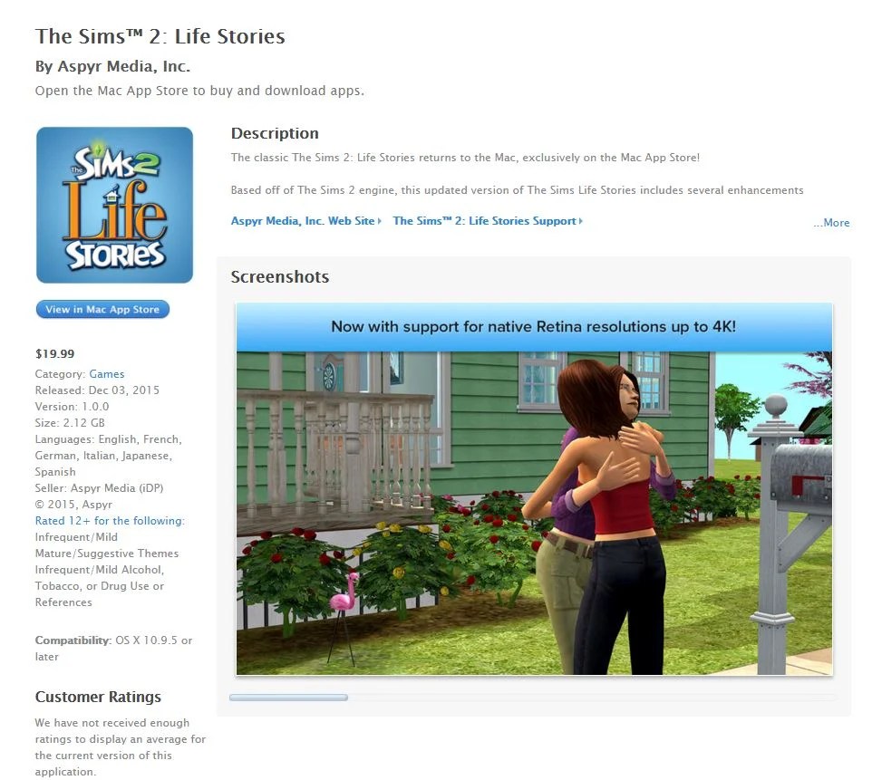 The Sims 2 Life Stories Now Available for Mac!