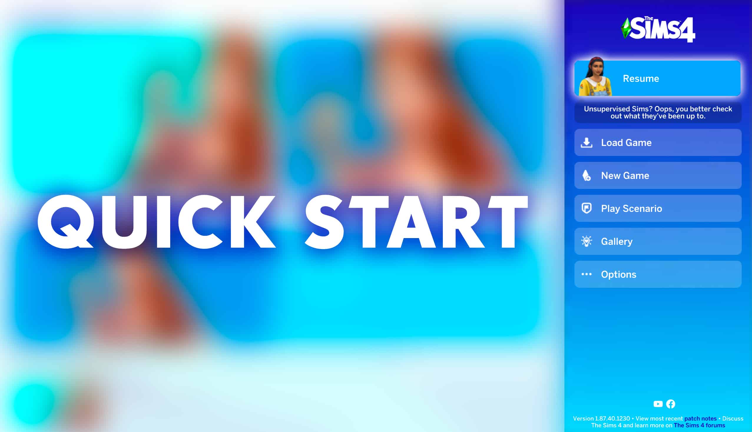The Sims 4 adds a Quick Start in Main Menu