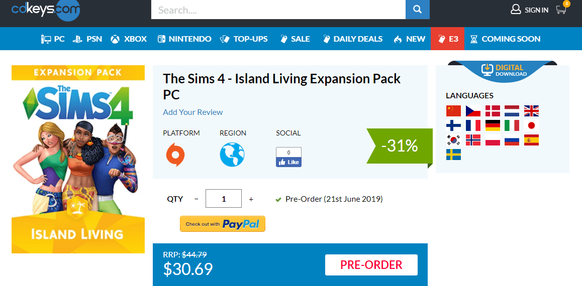 PreOrder The Sims 4 Island Living Expansion Pack at CDKeys for 30