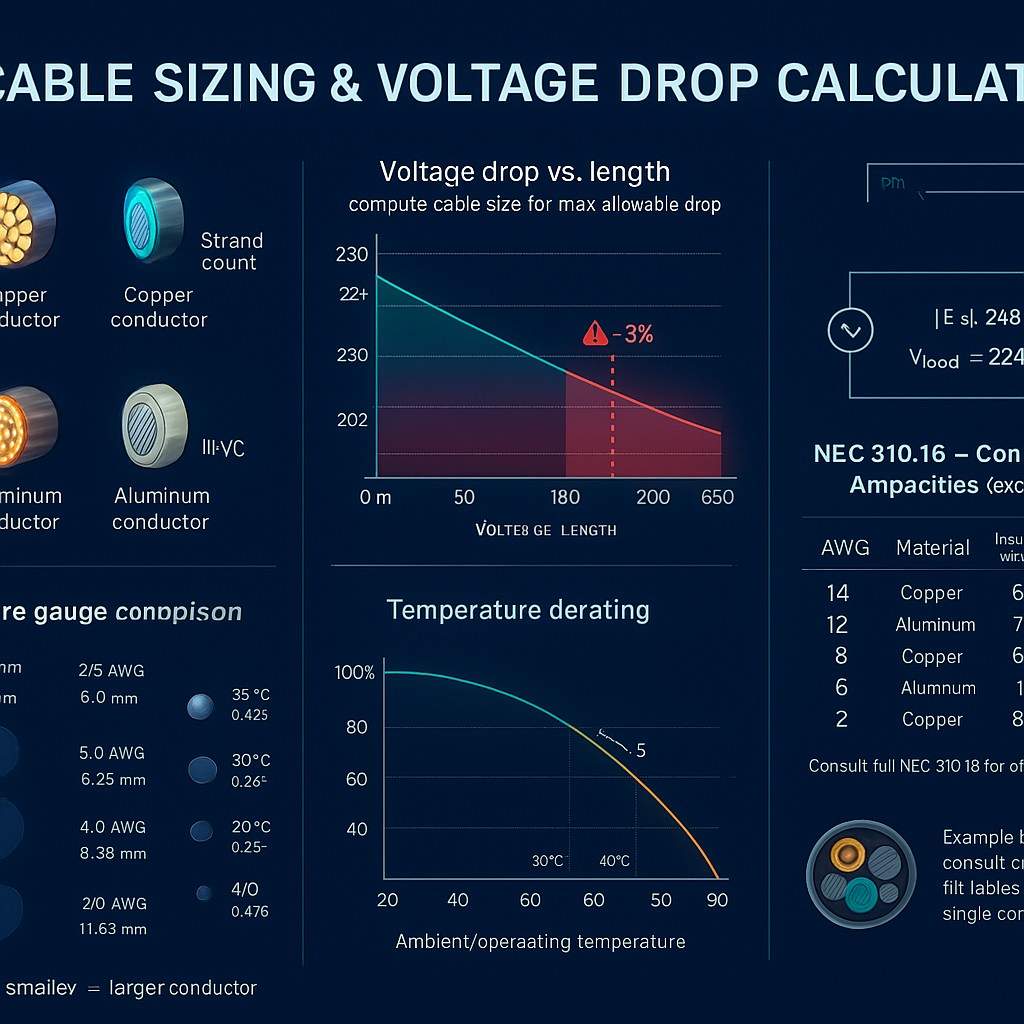 Free Cable Sizing & Voltage Drop Calculator (NEC/IEC/BS 7671