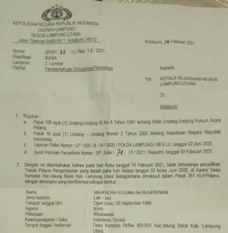 Kasus penganiyaan Yang Dilakukan Anak Kepala Desa Kamplas Memasuki Babak Baru - Sinarlampung