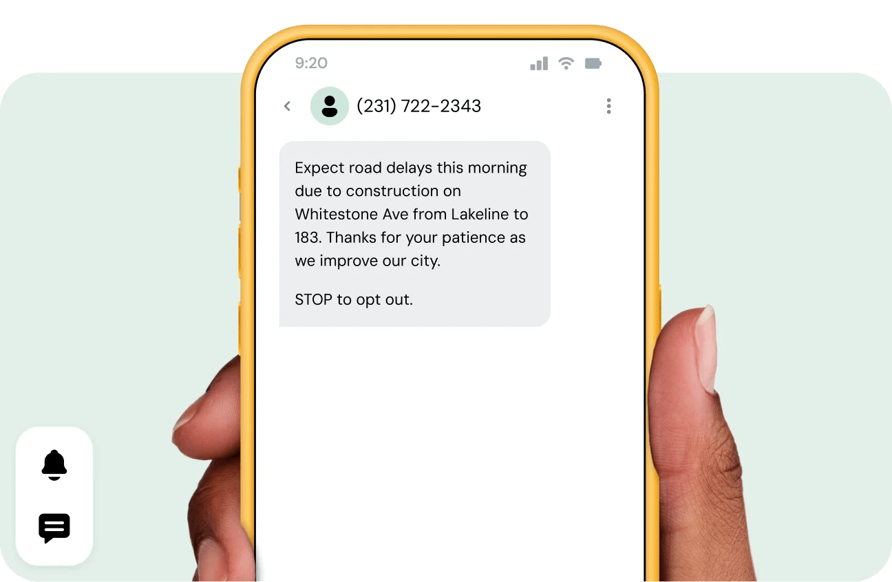 Text broadcast service for alerts Sinch