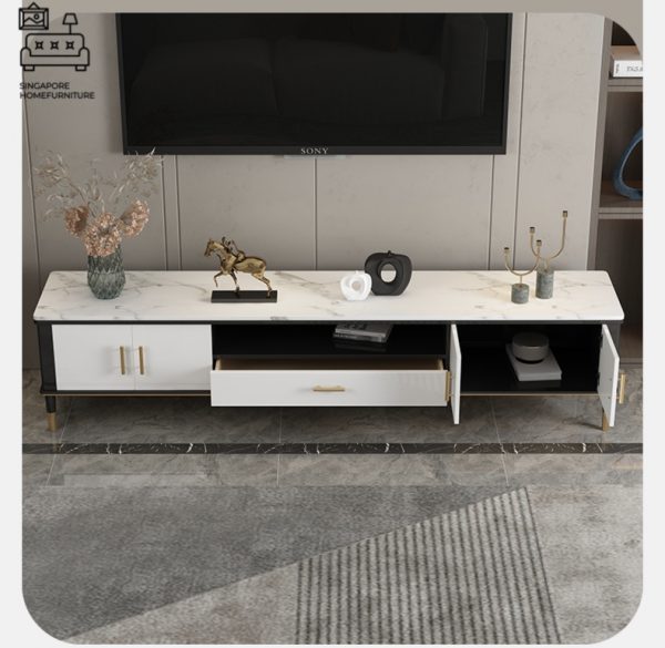 PHEME® Marble TV Console Premium Marble Adjustable Length Posh