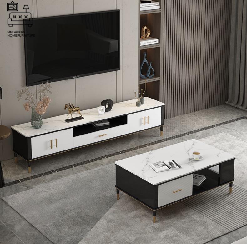 PHEME® Marble TV Console Premium Marble Adjustable Length Posh