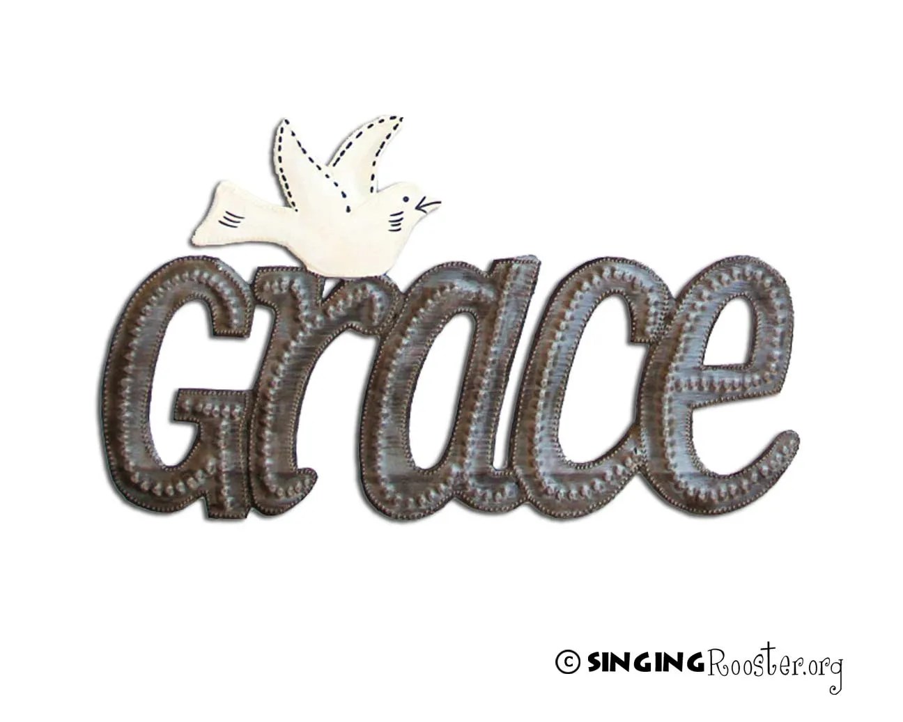 Grace Word Art with Dove Metal Wall Art, handmade in Haiti