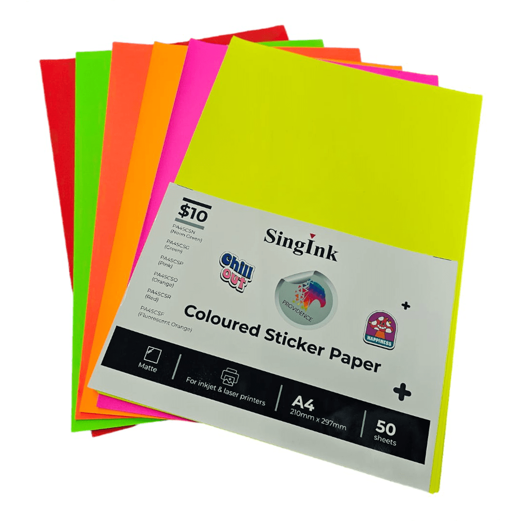 A4 Coloured Sticker Paper 50 Sheets Singink