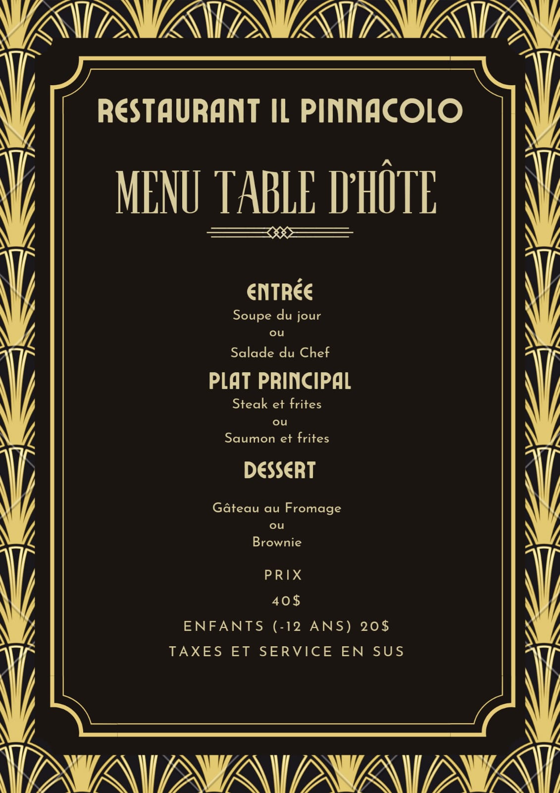 Menu Table d'Hôte Menus Il Pinnacolo MontTremblant, QC (819