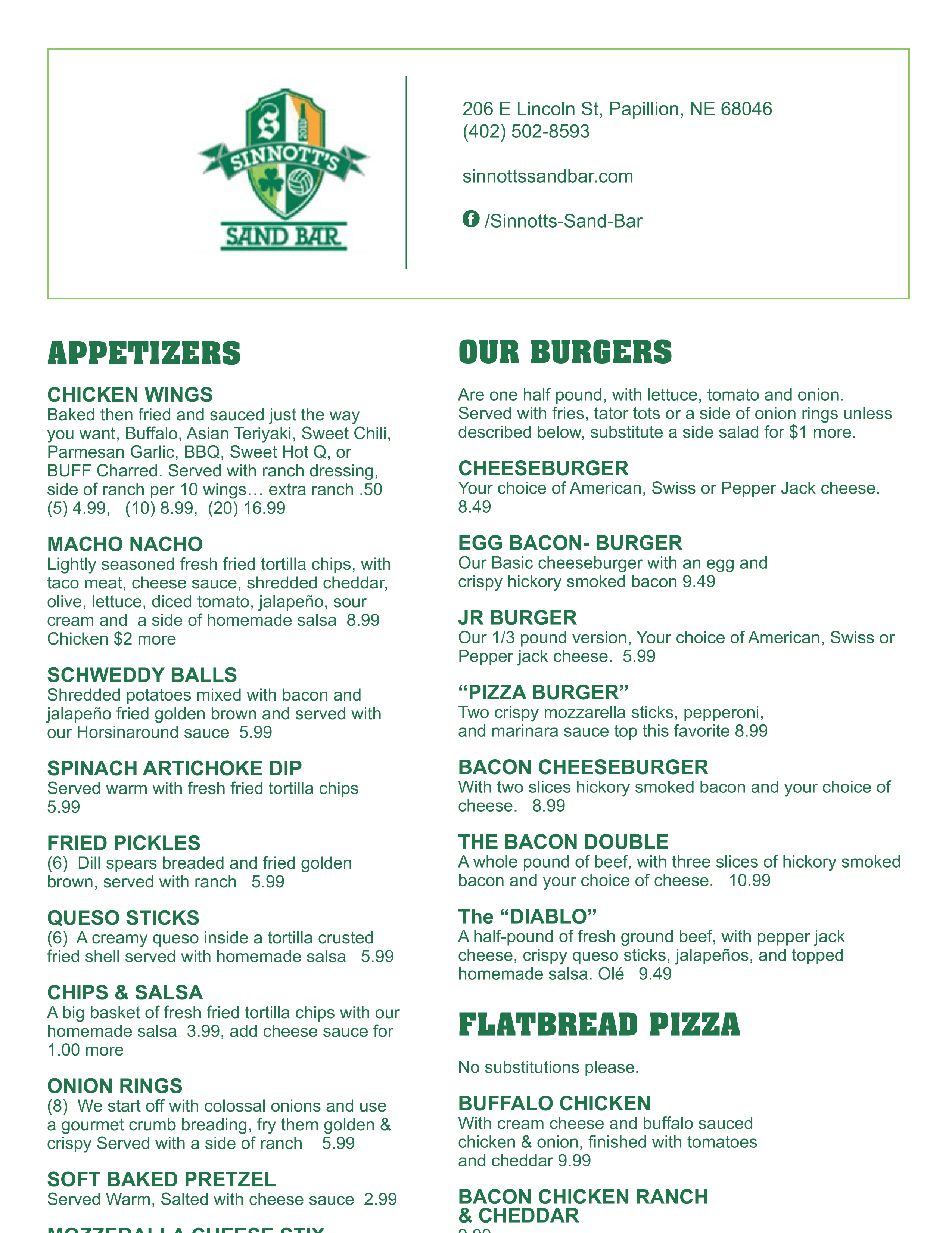 Menu Sinnott's Sand Bar Sand Volleyball & Room Rentals Servicing