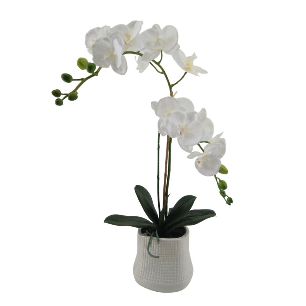 Faux Phalaenopsis White Orchid DropIn in Pot Floral Arrangement Artificial Flower Factory