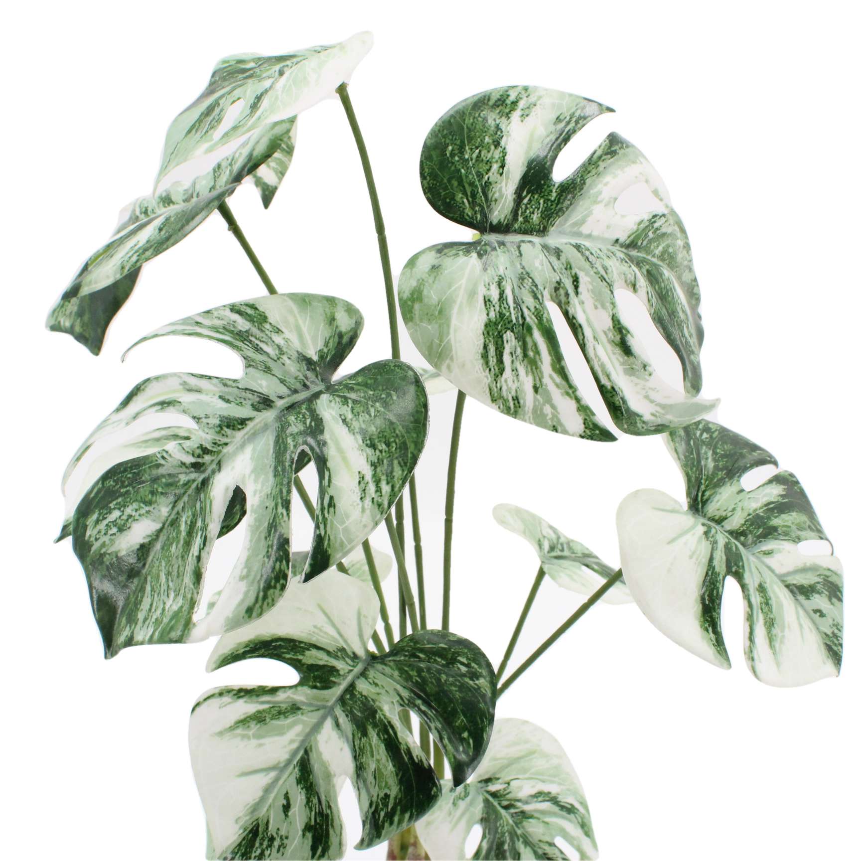 Faux Monstera Leaves Bush in Green/Variegated Artificial Flowers