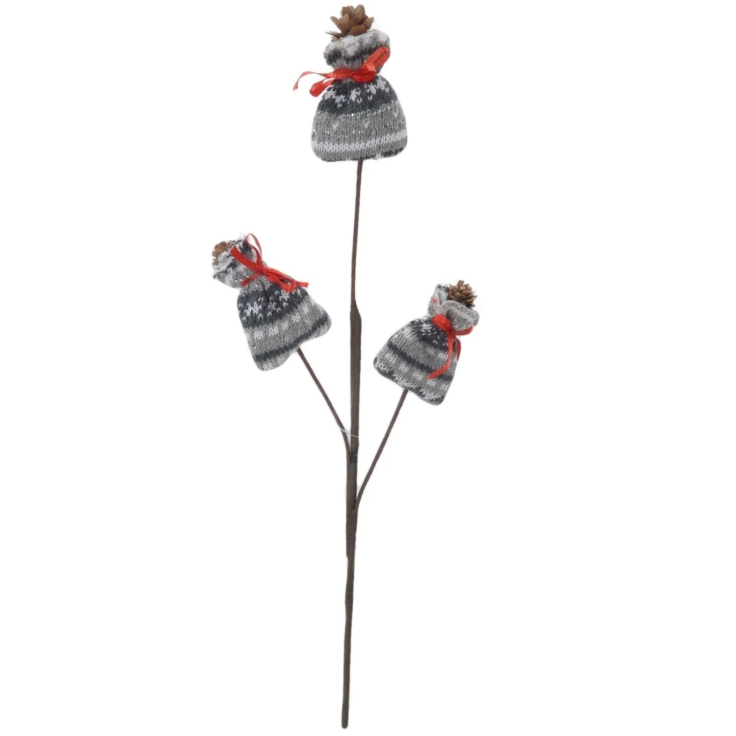 Grey Knit Gift Bags Pine cone Christmas Pick Christmas Picks and