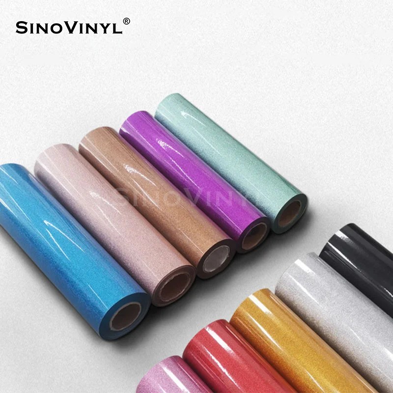 Custom Textile Glitter Vinyl Sheets Waterproof Glitter Heat Transfer Vinyl Sino HTV Vinyl