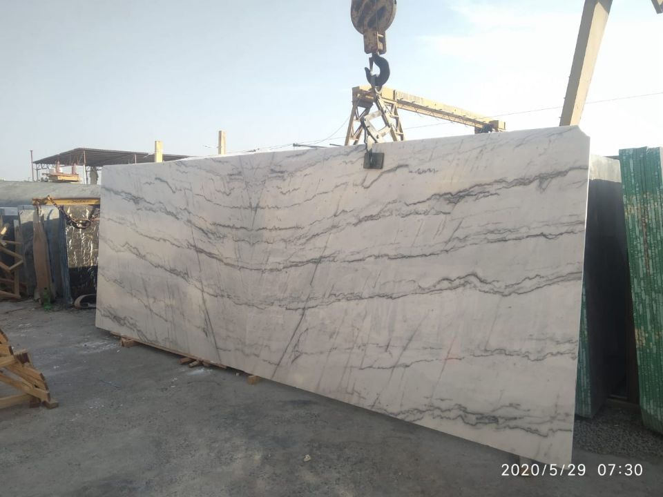 Polished 2cm slab white grey color natural marble /Factory Sale Mugla